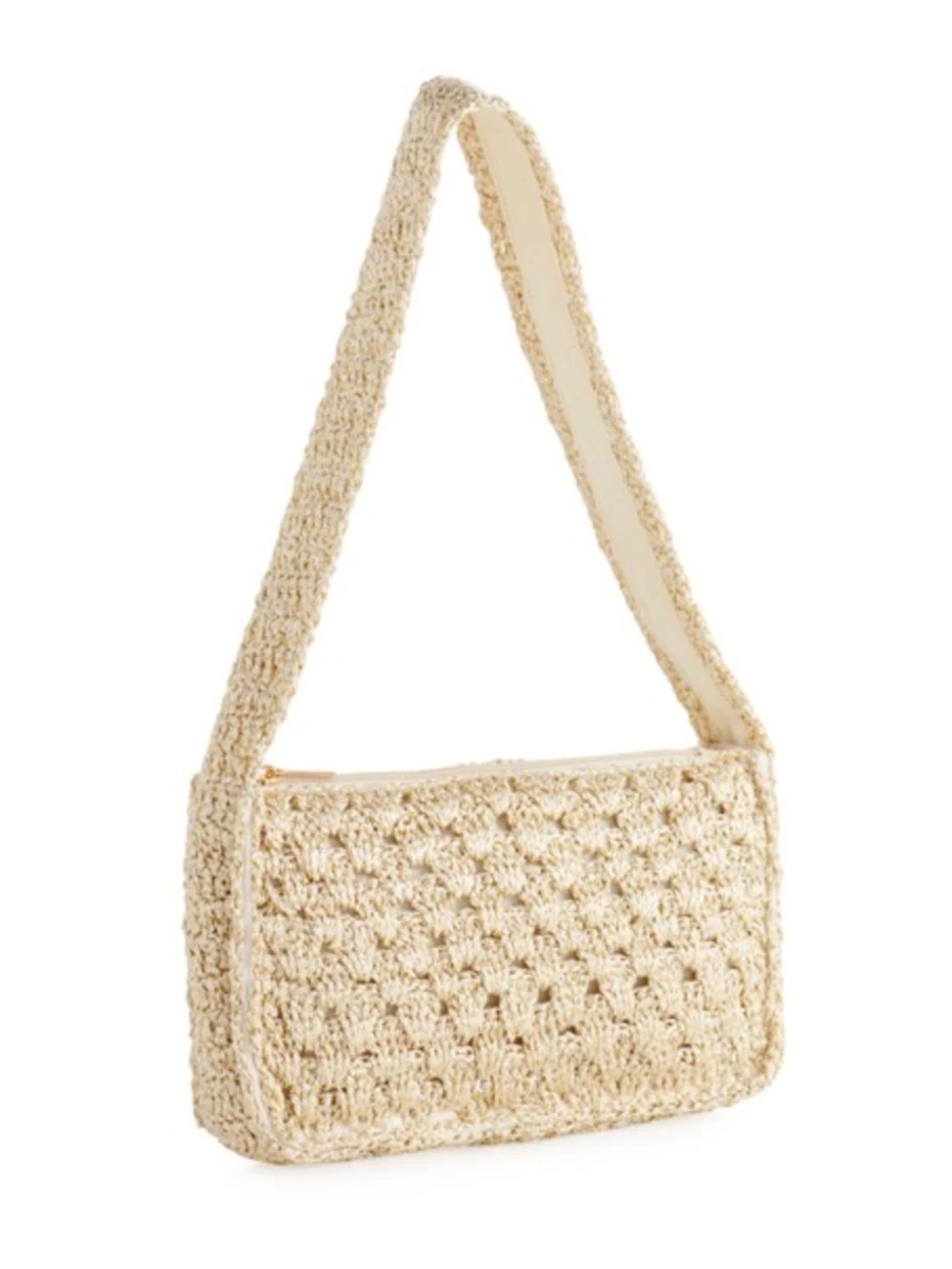 Woven Crochet Shoulder Bag in Cream/Natural
